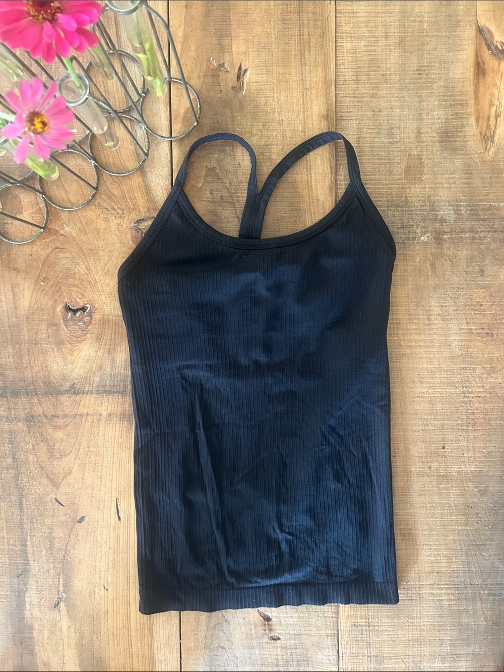 Women's Black Ribbed Racerback Tank Top